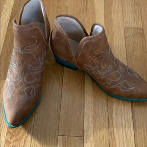 Teal and brown boots
